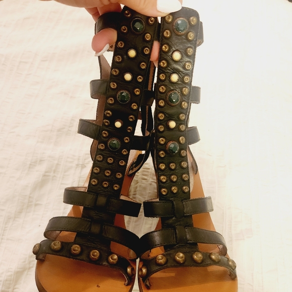 MIA limited  edition black leather studded gladiator high heel sandal size 8 - Picture 6 of 9